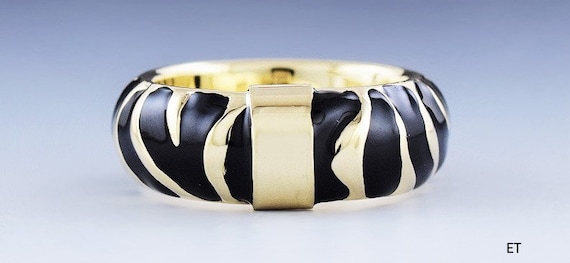 Stunning Designer 14k Yellow Gold Enamel Zebra St… - image 1