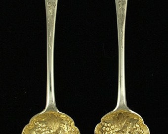 Antique 1802 English Gold Wash Sterling Silver Hand Chased Fruit Serving Spoons