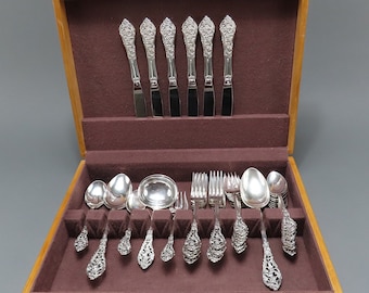 Splendido patè in pizzo fiorentino Reed e Barton in argento sterling da 36 pezzi per 6 persone
