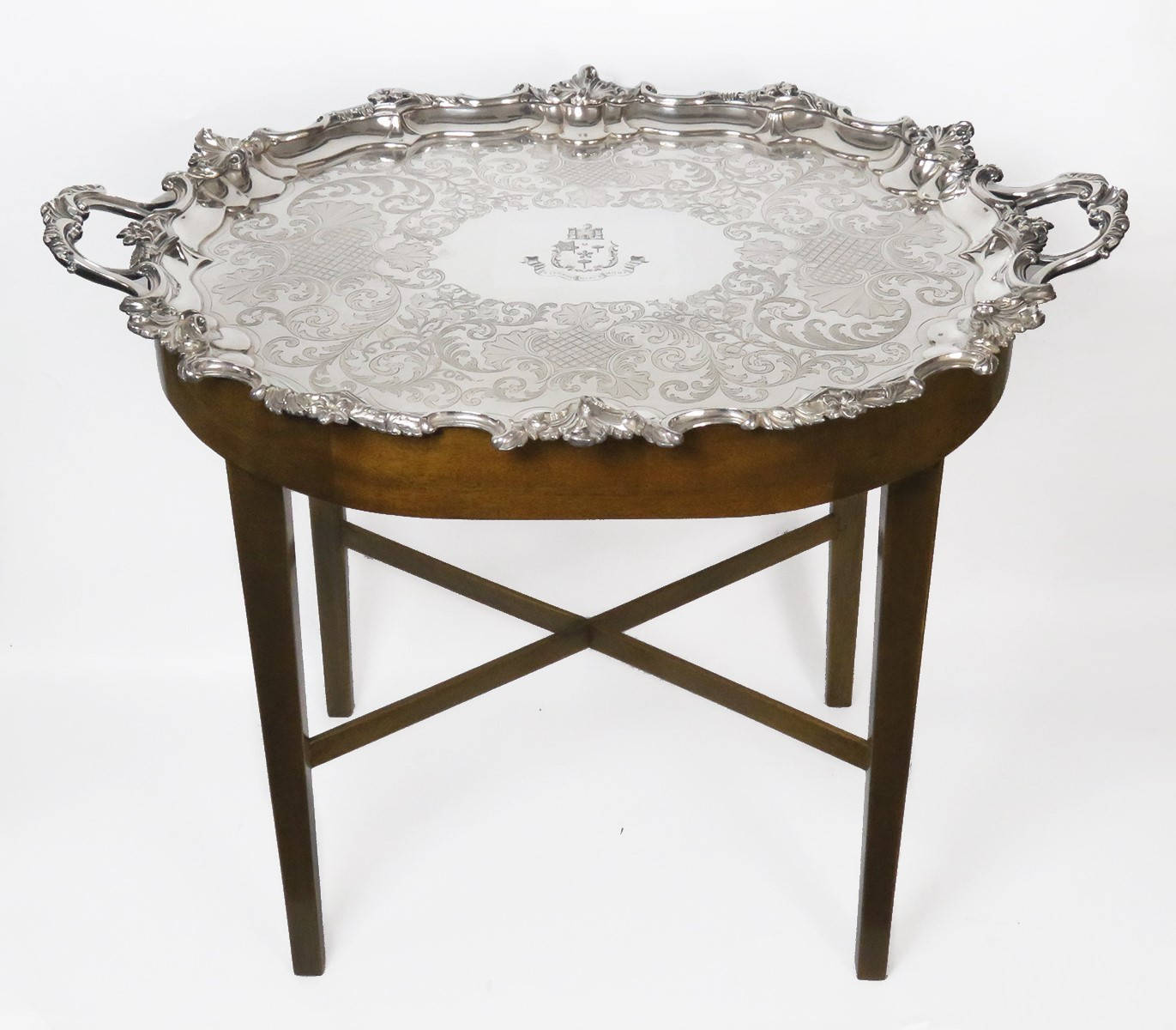 Antique C1820 English Regency Silver Tray W/ Custom Wooden Antique C1820 English Regency Silver Tray W/ Custom Wooden