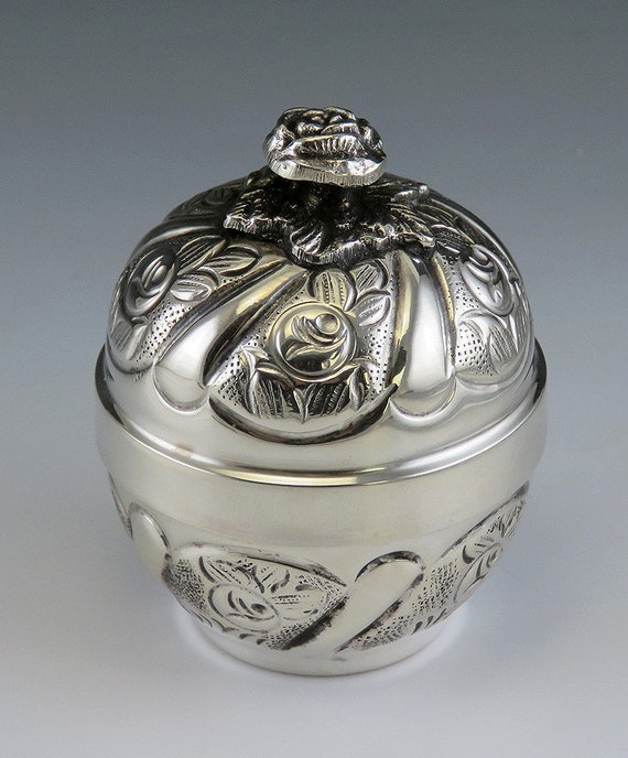 Buy Pretty 900 Silver Rose Flower Covered Pooja Kumkum Sindoor