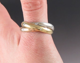 Cartier 18K White Yellow Rose Gold 18 Diamonds Trinity Rolling Band Ring w  Box