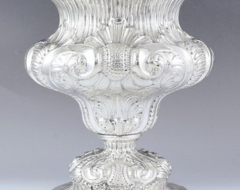 c1900-1925 Impressive Hand Chased European Silver Vase Huge Size