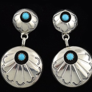 Vintage Sterling Silver and Blue Simulated Stone Pierced Earrings US Southwest
