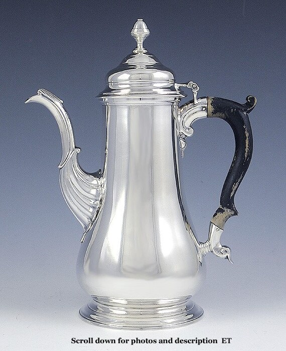 Antike 1741 Englisch Sterling Silber Holz Teekanne Kaffeekanne
