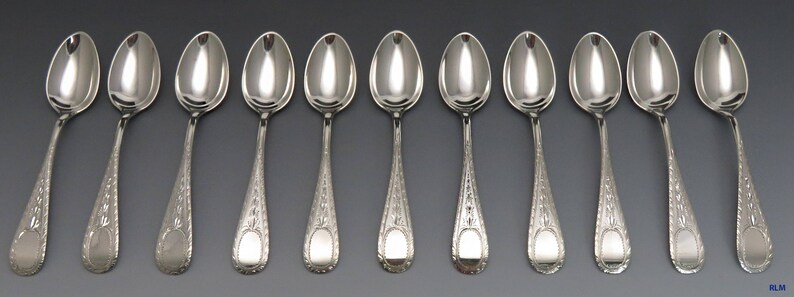 11 1850/'s Farrington /& Hunnewell Coin Silver Bright Cut Demitasse Spoons