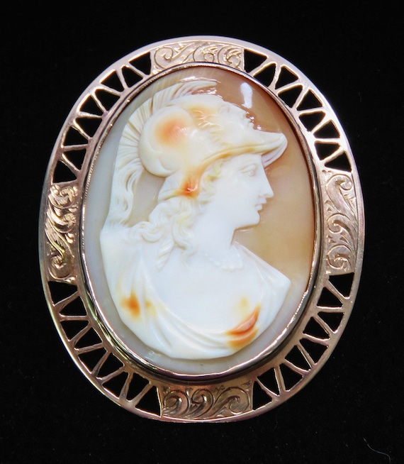 10K Yellow Gold Genuine Carved Cameo Pin/Brooch Mi