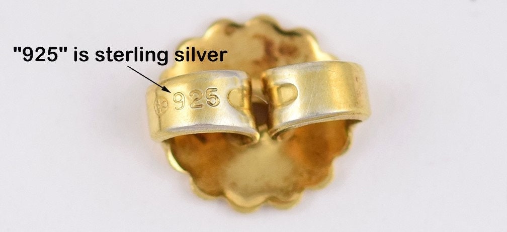 Pair of Vintage Gilded Sterling Silver and Amber Stone Round