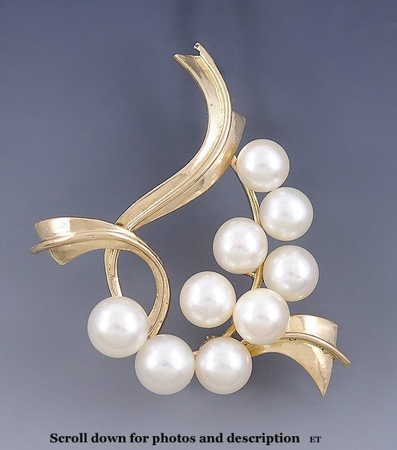 Fine Quality 14k Yellow Gold Pearl Openwork Ribbon