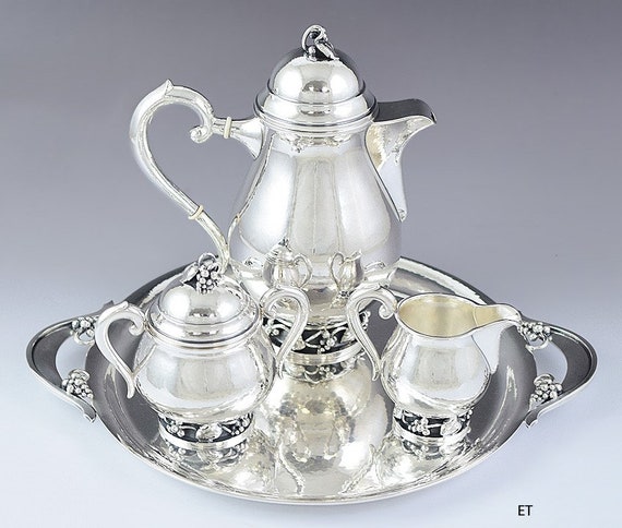 Fine Hermann Sterling Silver 4pc Handwrought Tea Set Teapot Sugar