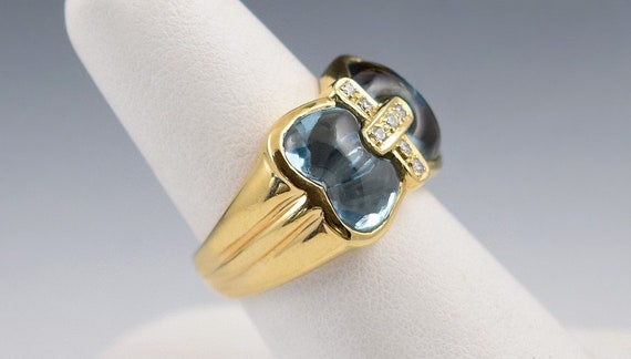 Dazzling 14k Yellow Gold w/ Diamonds and Blue Top… - image 3