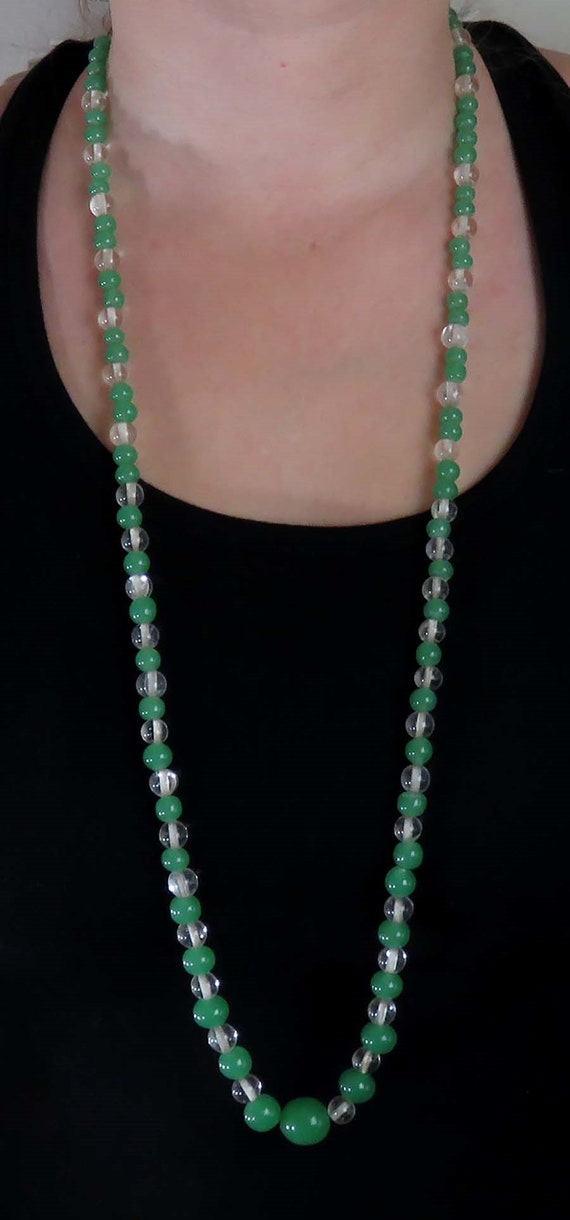Collier Vintage En Perles De Verre Vertes - Bijou Ancien, Occasion En Bon état