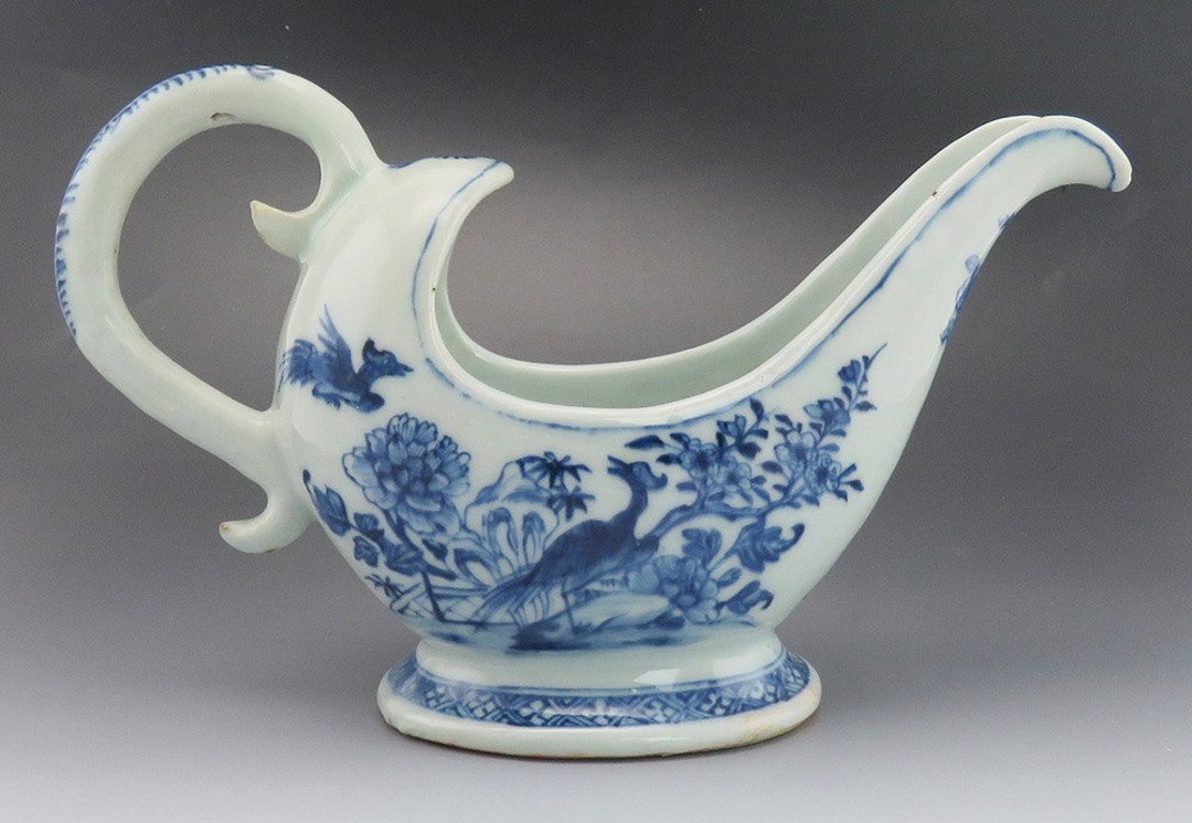 Antique C1800 Chinese Export Porcelain Blue White Gravy Sauce Boat