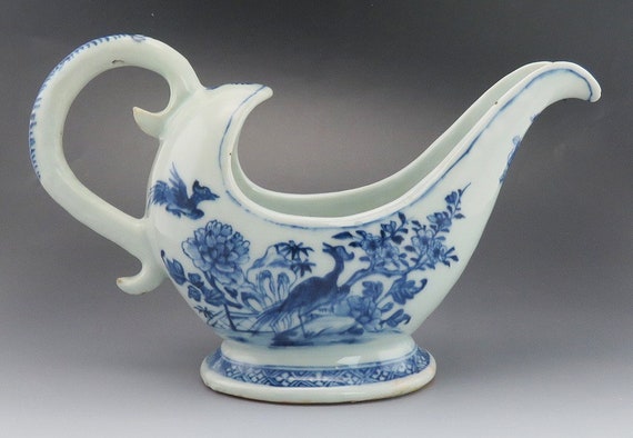 Antique C1800 Chinese Export Porcelain Blue White Gravy Sauce Boat