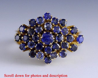 Gorgeous 18K Yellow Gold & Sapphire Cluster Ring Size 6.5