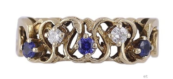 Lovely 14k Yellow Gold Diamond & Sapphire Ring Mo… - image 1
