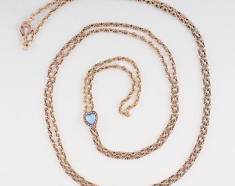 Gorgeous c1900 14k Rose Gold Chain w/Opal & Pearl Heart Slider