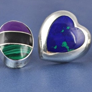 2 Pairs Mexican Sterling Silver Genuine Stone Earrings Heart Oval Studs image 1