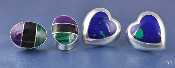 2 Pairs Mexican Sterling Silver Genuine Stone Ear… - image 1