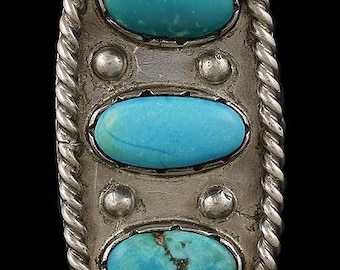 Vintage Southwest Indian Sterling Silver & Turquoise Ring Large Size