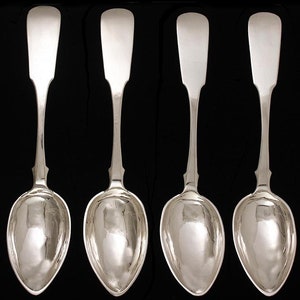 Antique Heavy Russian Silver Fiddle Soup Table Place Spoons 8 3/8"