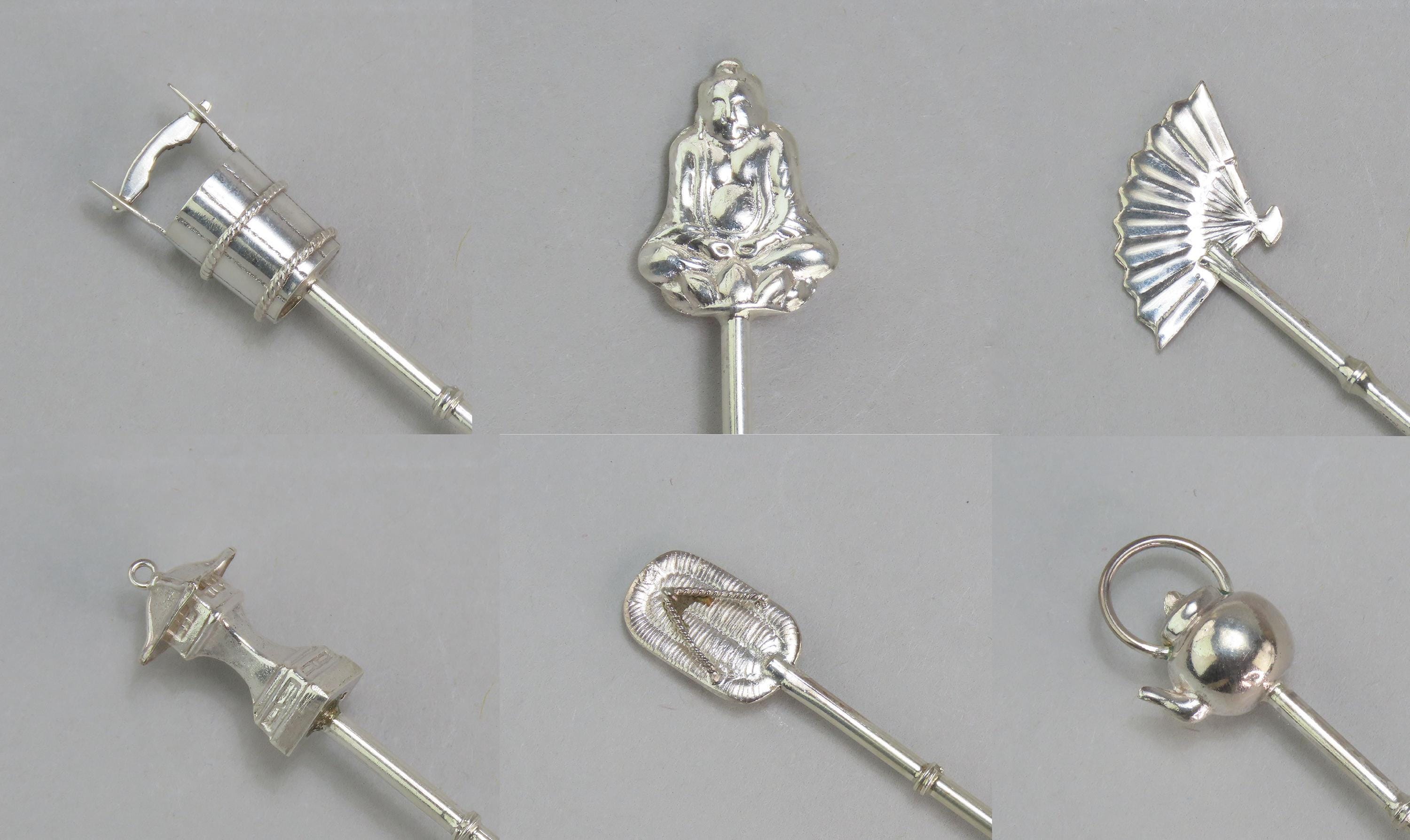 上質な日本製スターリングシルバー製花柄伝統テーマお土産スプーン6本