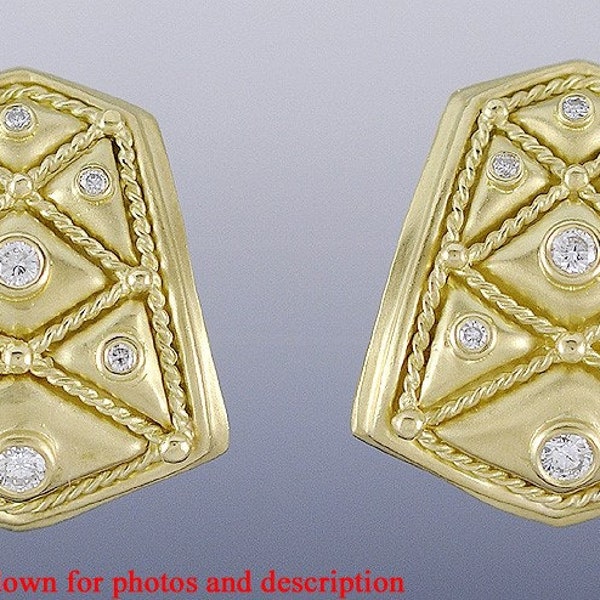 SeidenGang Athena Collection Heavy 18k Gold & Diamond Quilted Form Earrings