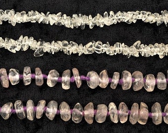 2 Long Clear Rock Crystal Beaded Necklaces Purple