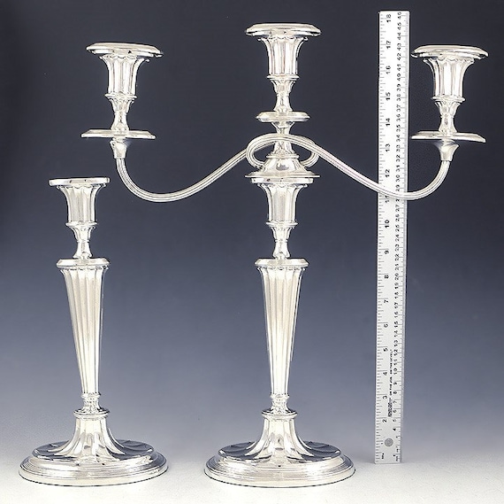 Antique English Silver Plate 3 Light Convertible Candelabra