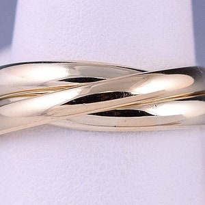 Pretty 8K Multi-Tone Gold Rolling "Trinity" Ring Size 8.75