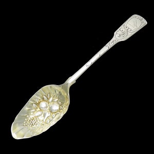 Lovely English Sterling Silver Serving Spoon 1814 Bird Crest Chased Bowl 9 in