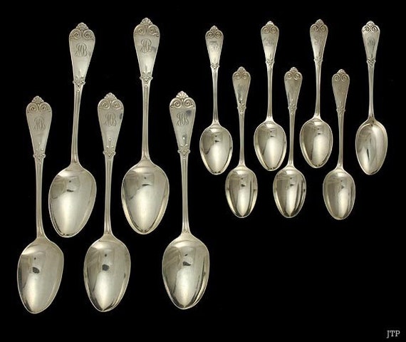 12 Antique Tiffany & Co Sterling Silver 5 Serving Spoons 7