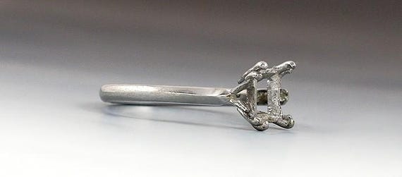 Platinum Ring Setting Fork Rectangular Cut Diamon… - image 3