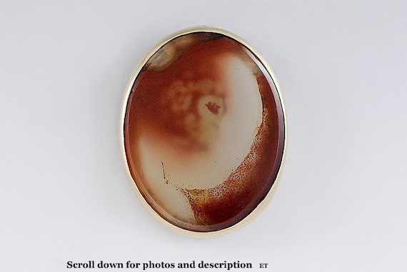 Handsome Late 19th Century 14k Gold & Agate Stone… - image 1
