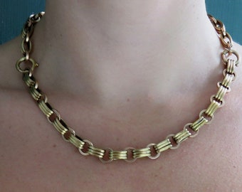 Exquisite Victorian Etruscan Revival 18k Yellow and Rose Gold Chain Necklace