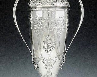 c1904-1905 Tiffany Co Sterling Silver Tall Double Handle Urn Vase