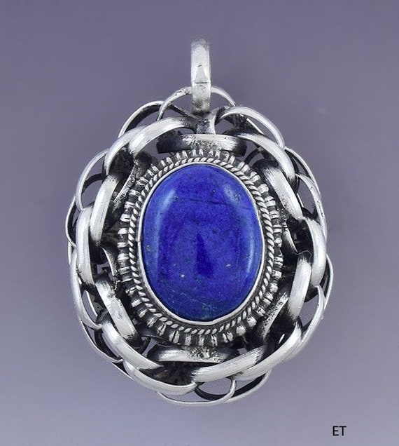 Elegant Nepali Silver & Lapis Lazuli Double Sided… - image 1