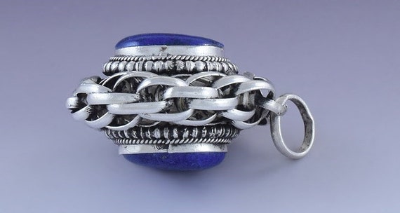 Elegant Nepali Silver & Lapis Lazuli Double Sided… - image 2