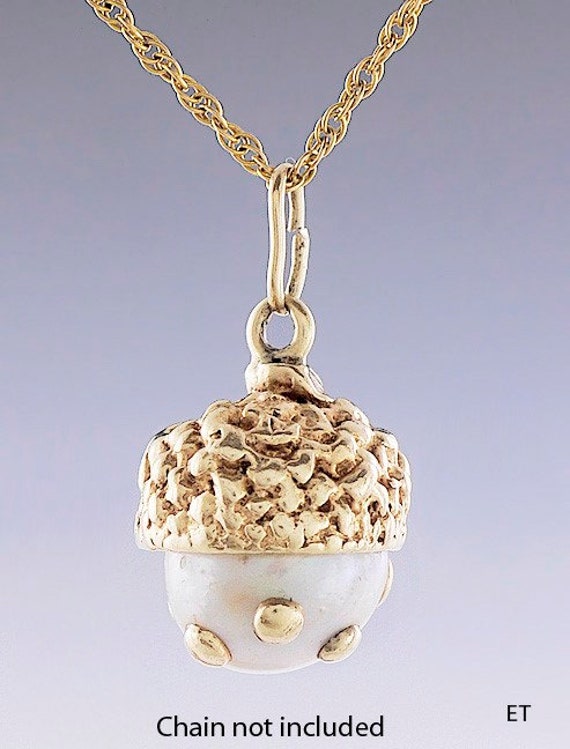 Lovely 14k Yellow Gold Pearl Oak Seed Acorn Penda… - image 1