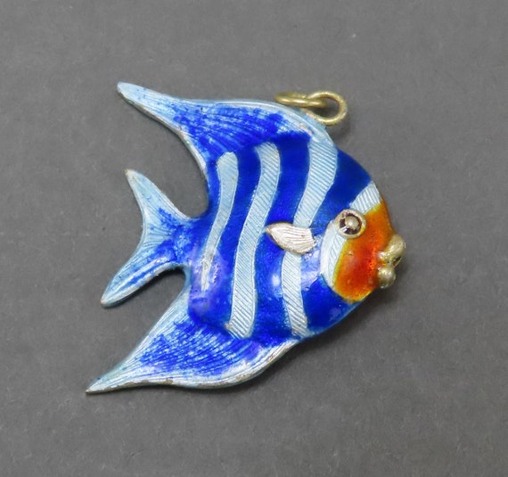 NOS VTG Silver Blue Enamel Tropical Fish Angelfis… - image 1