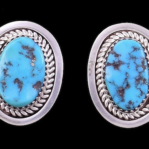 Genuine American Southwest Vintage Sterling Silver Turquoise Pierced Earrings