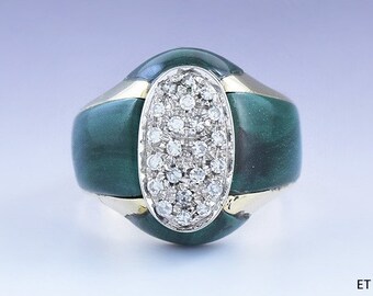 Stunning 18k Gold Diamond & Malachite Ring