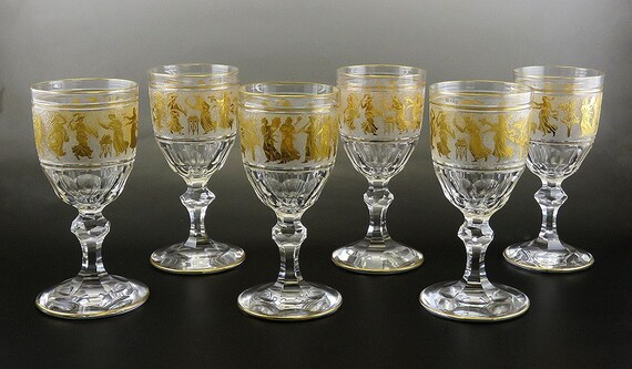 6 Val St Lambert Danse de Flore ゴールドクリスタルガラス  