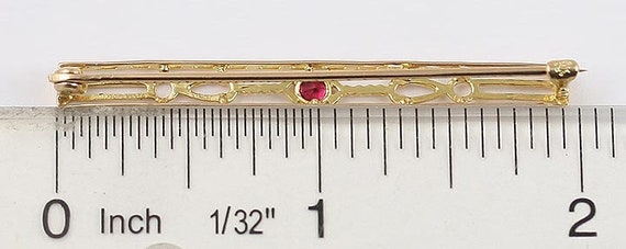 Antique American 10K Yellow Gold Ruby Openwork Ba… - image 3