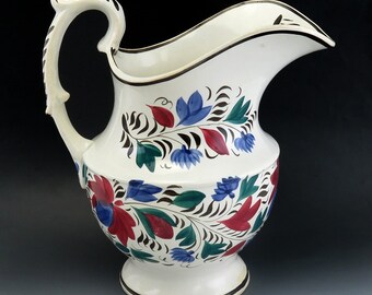 Antique UK c1830's Handpainted Pottery Porcelain Provincial Ewer Pitcher 1800's