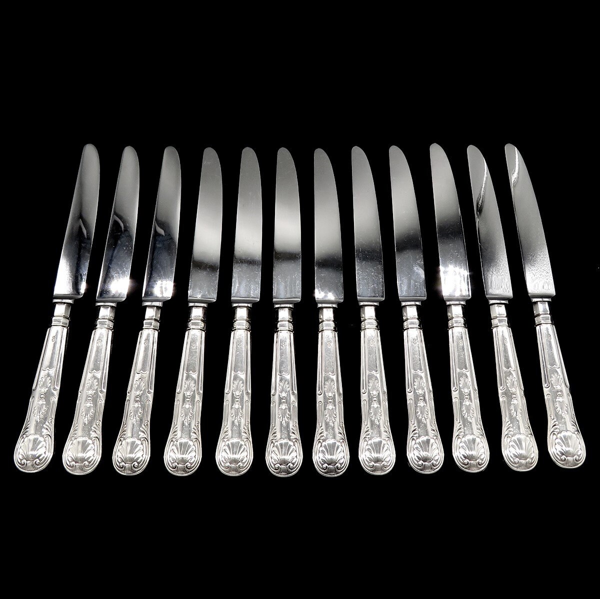 12 Vintage 1955 English Sterling Silver Wm Yates Ltd Kings