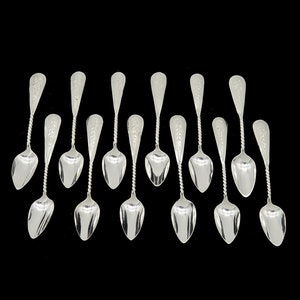 Great Dutch Sterling Silver 12 Set Demitasse Spoons Hand Engraved Mid-1800s