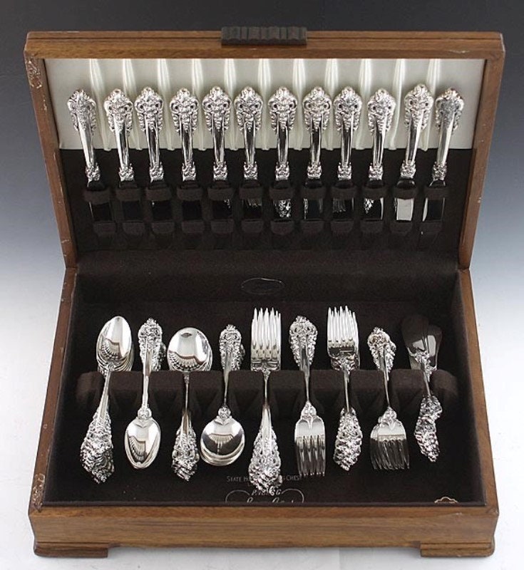 81pc Wallace Grande Baroque Sterling Silver Flatware Set