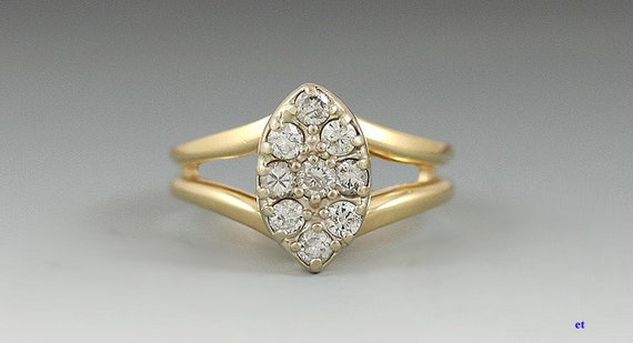 Very Nice 14k Gold & Diamond Marquise Navette Ell… - image 1