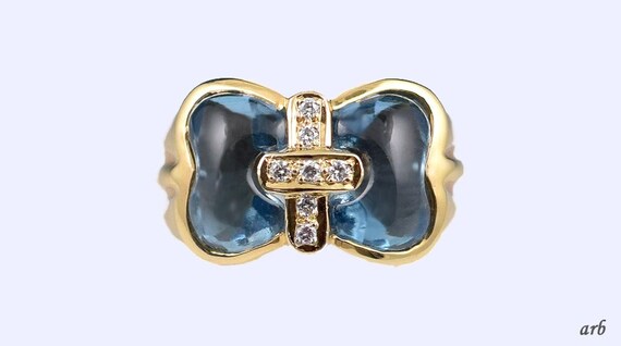 Dazzling 14k Yellow Gold w/ Diamonds and Blue Top… - image 1